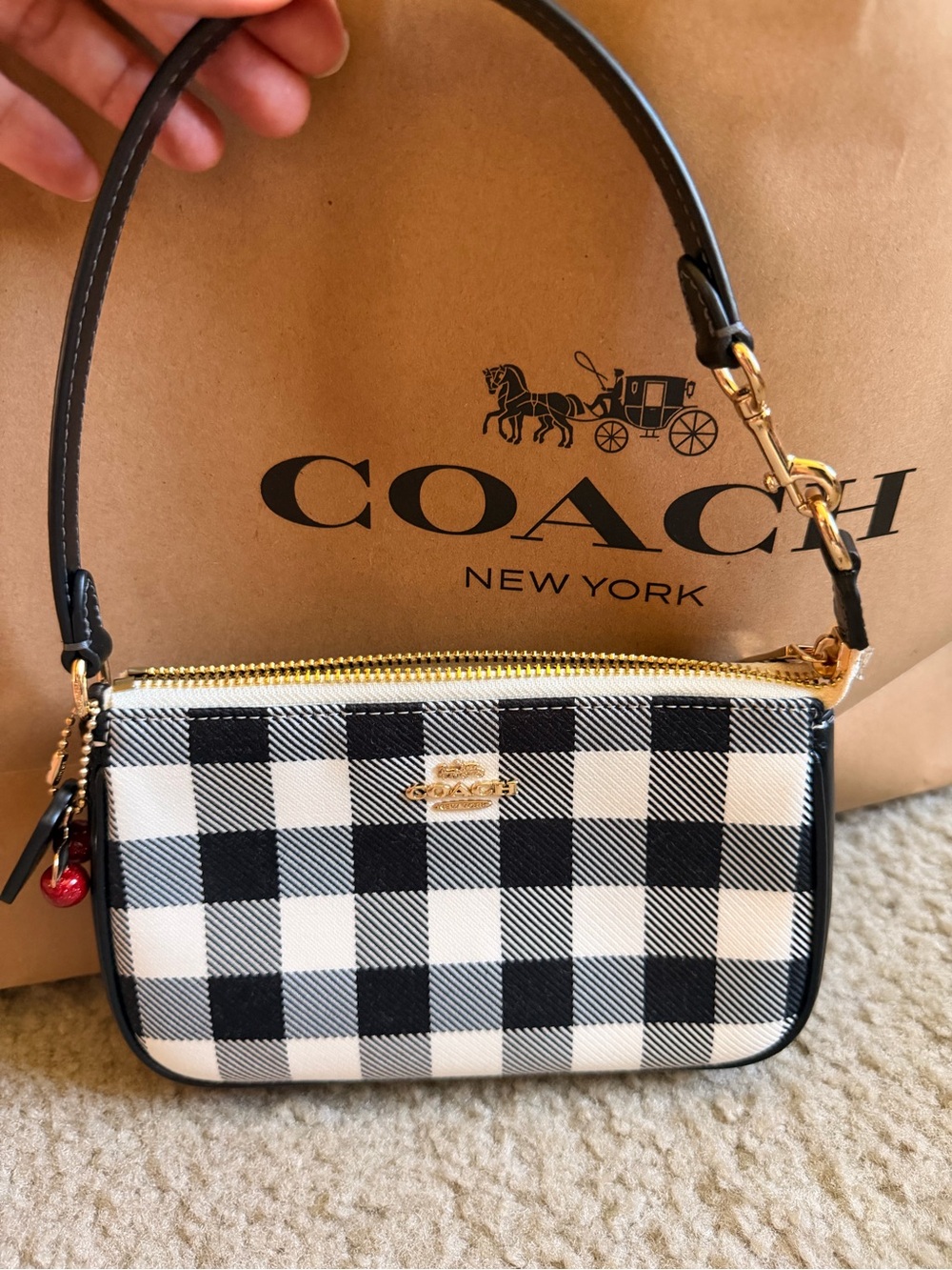 Coach Nolita 19 Gingham print with cherries and matching wallet - Picture 3 of 13